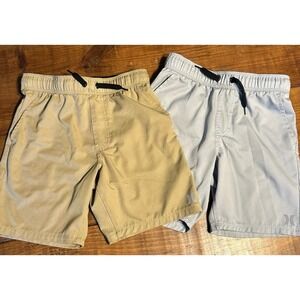 Pair 2 Hurley Boys Shorts Size 7/8 Tan Grey
